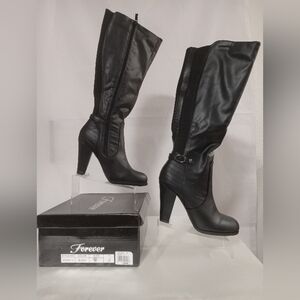 Forever - Women's Faux Leather - Chunky Heel - Knee High